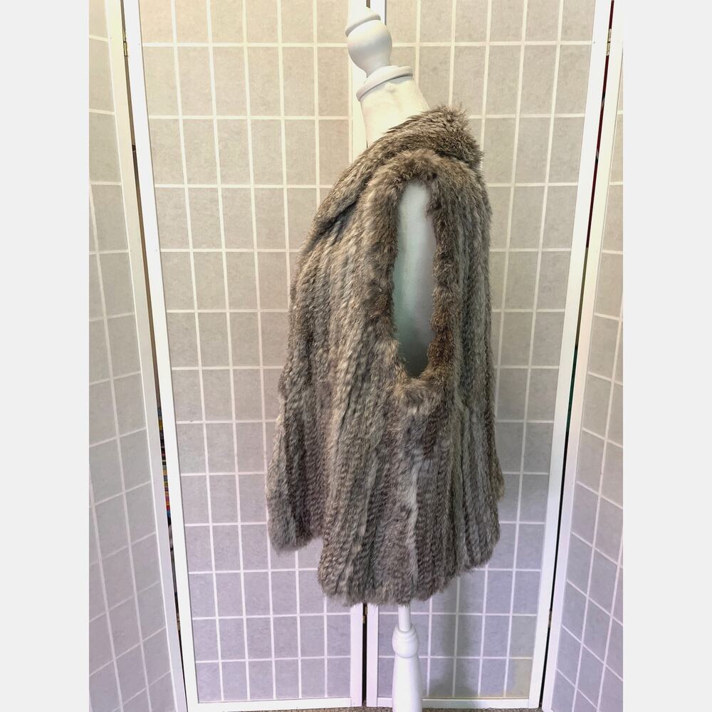 Bagatelle Rabbit Real Fur Vest XL Gray Textured Luxe Layering Piece Luxe Boho - Picture 3 of 7